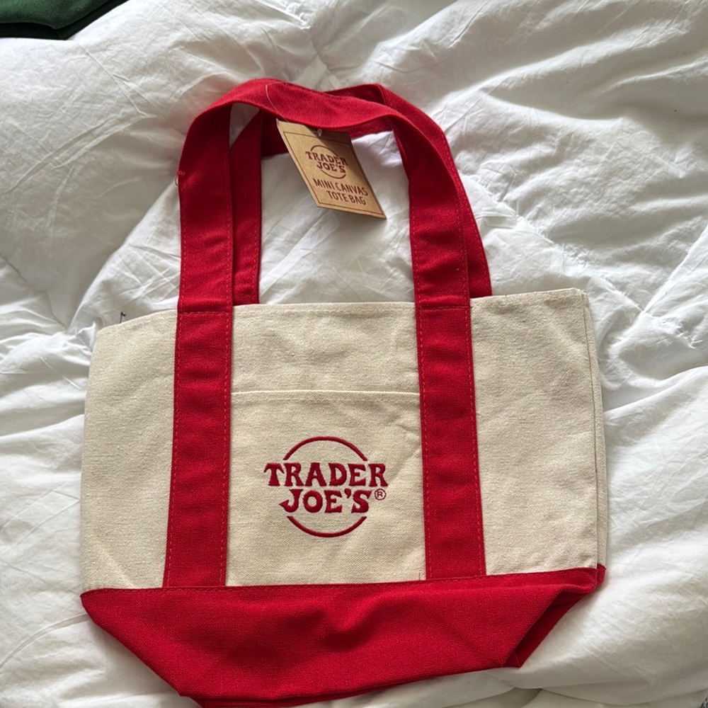 Trader Joe's Red and Cream Tote Bag